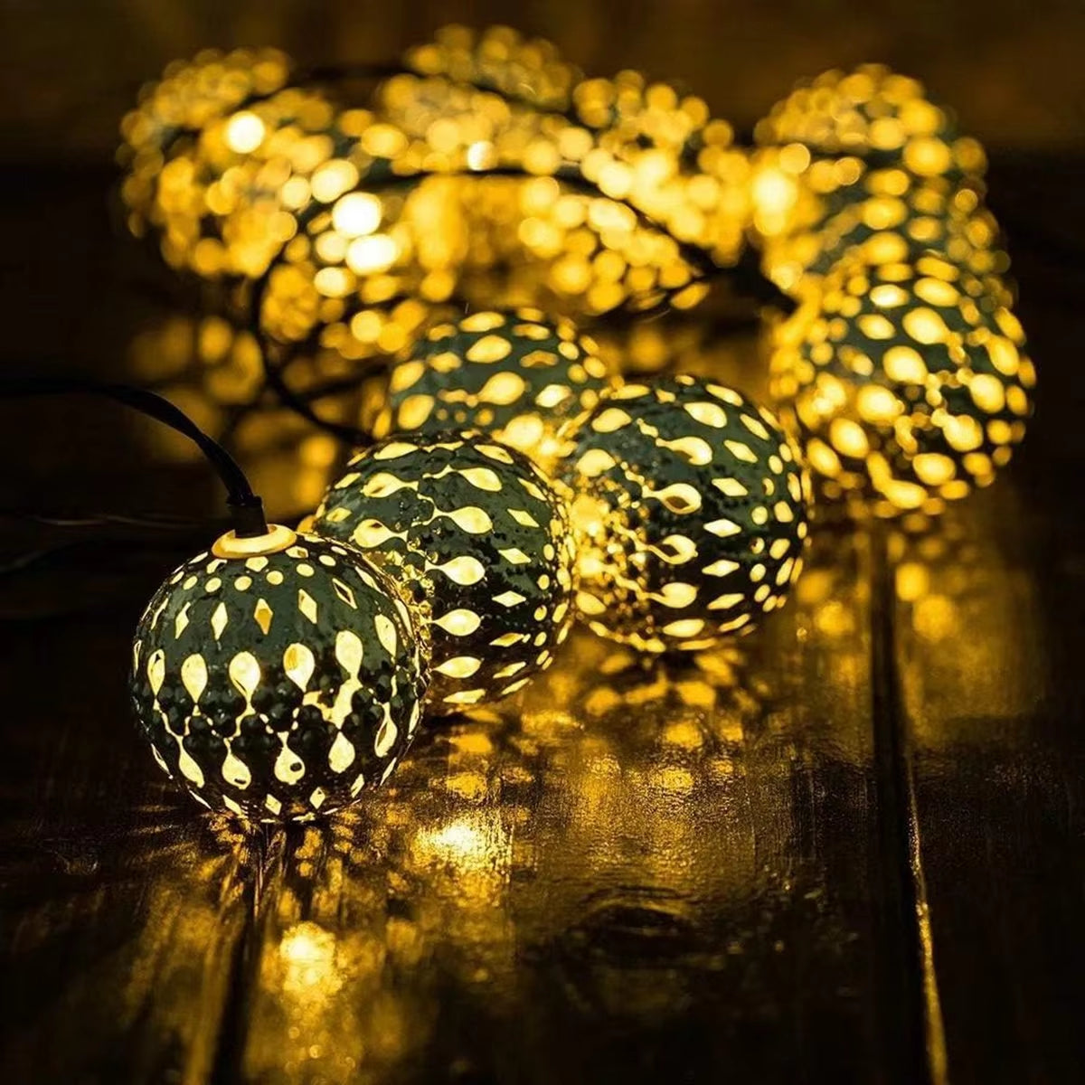 e Lichterkette Marokkanisch 12 m – 100 LED-Kugeln Warmweiß