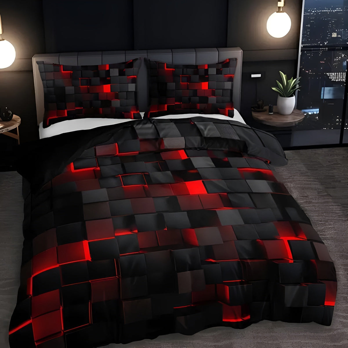Bettwäsche-Set mit geometrischem 3D-Neon-Print – Mikrofaser