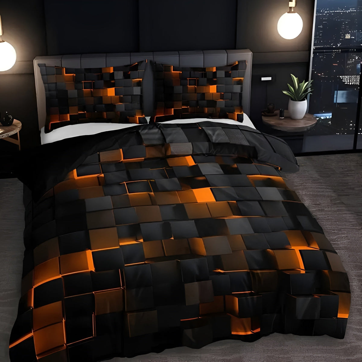 Bettwäsche-Set mit geometrischem 3D-Neon-Print – Mikrofaser