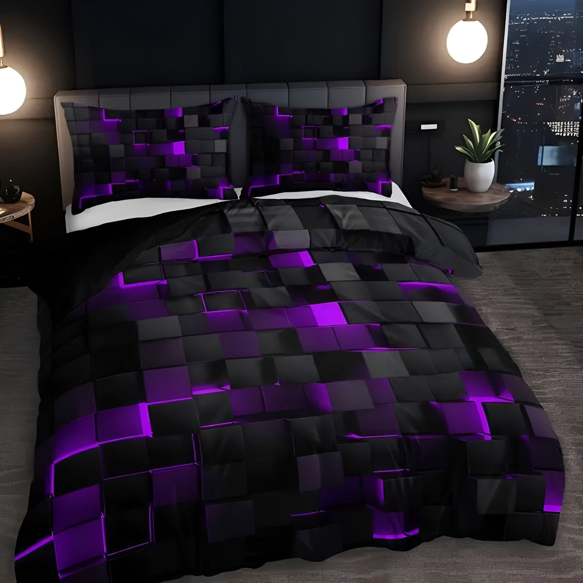 Bettwäsche-Set mit geometrischem 3D-Neon-Print – Mikrofaser