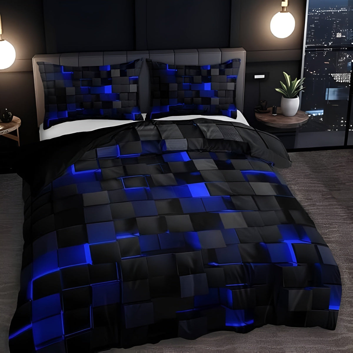 Bettwäsche-Set mit geometrischem 3D-Neon-Print – Mikrofaser