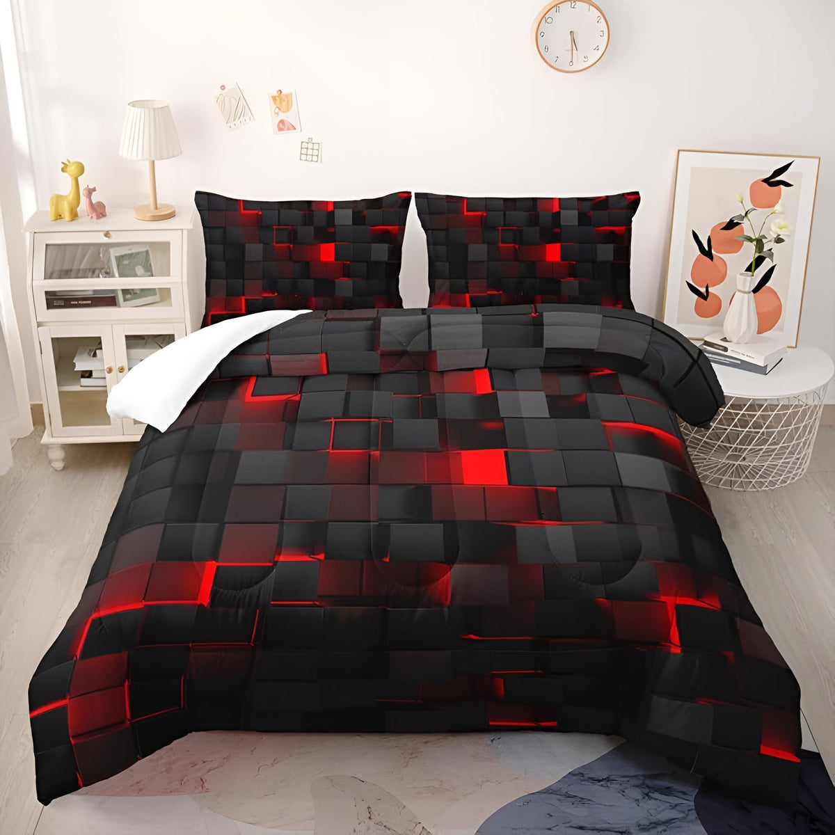 Bettwäsche-Set mit geometrischem 3D-Neon-Print – Mikrofaser