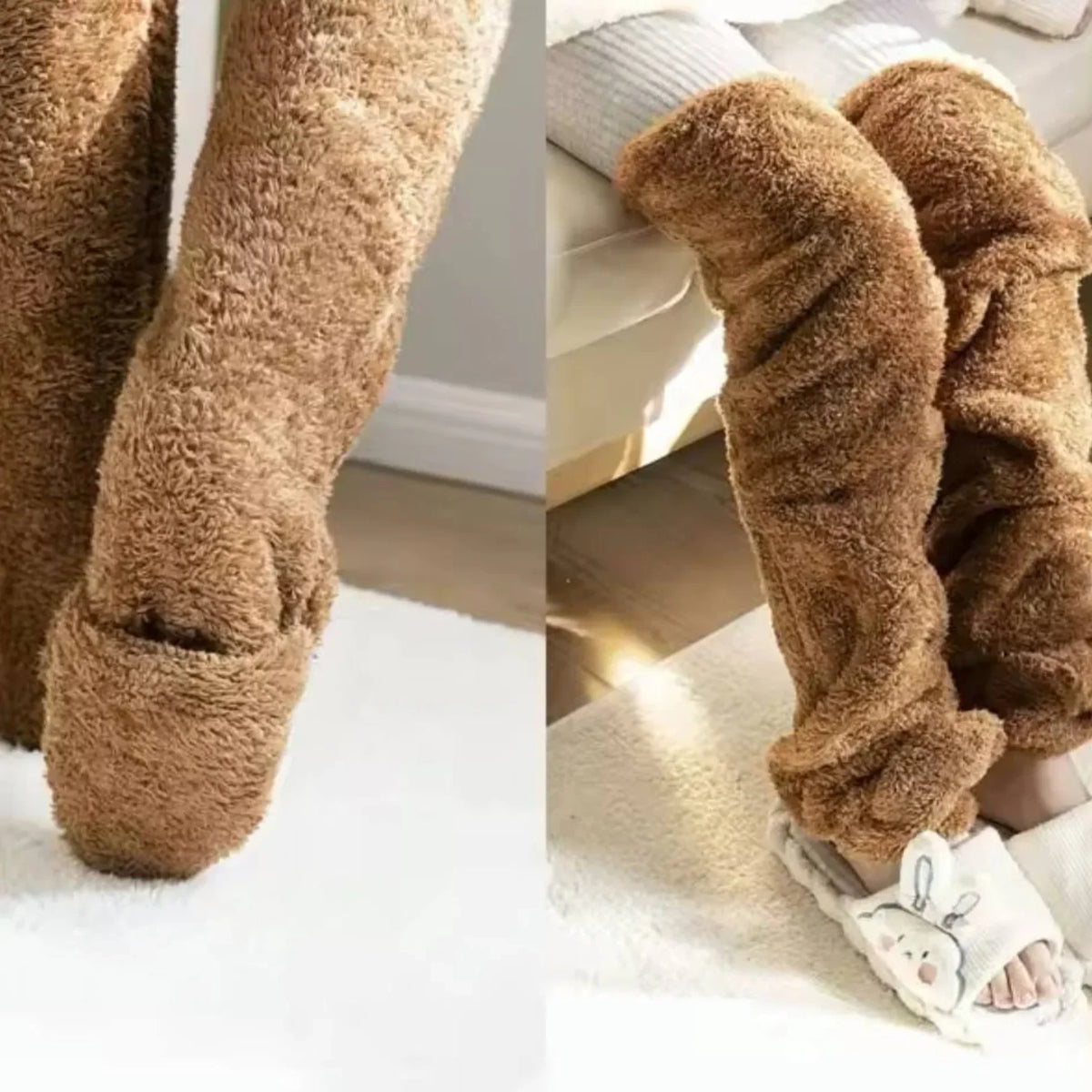 Flauschige Overknee-Socken mit Anti-Rutsch-Pads für zu Hause