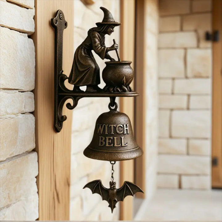 Gusseisen Türglocke mit Hexen-Motiv – Antikbronze für Außenbereich