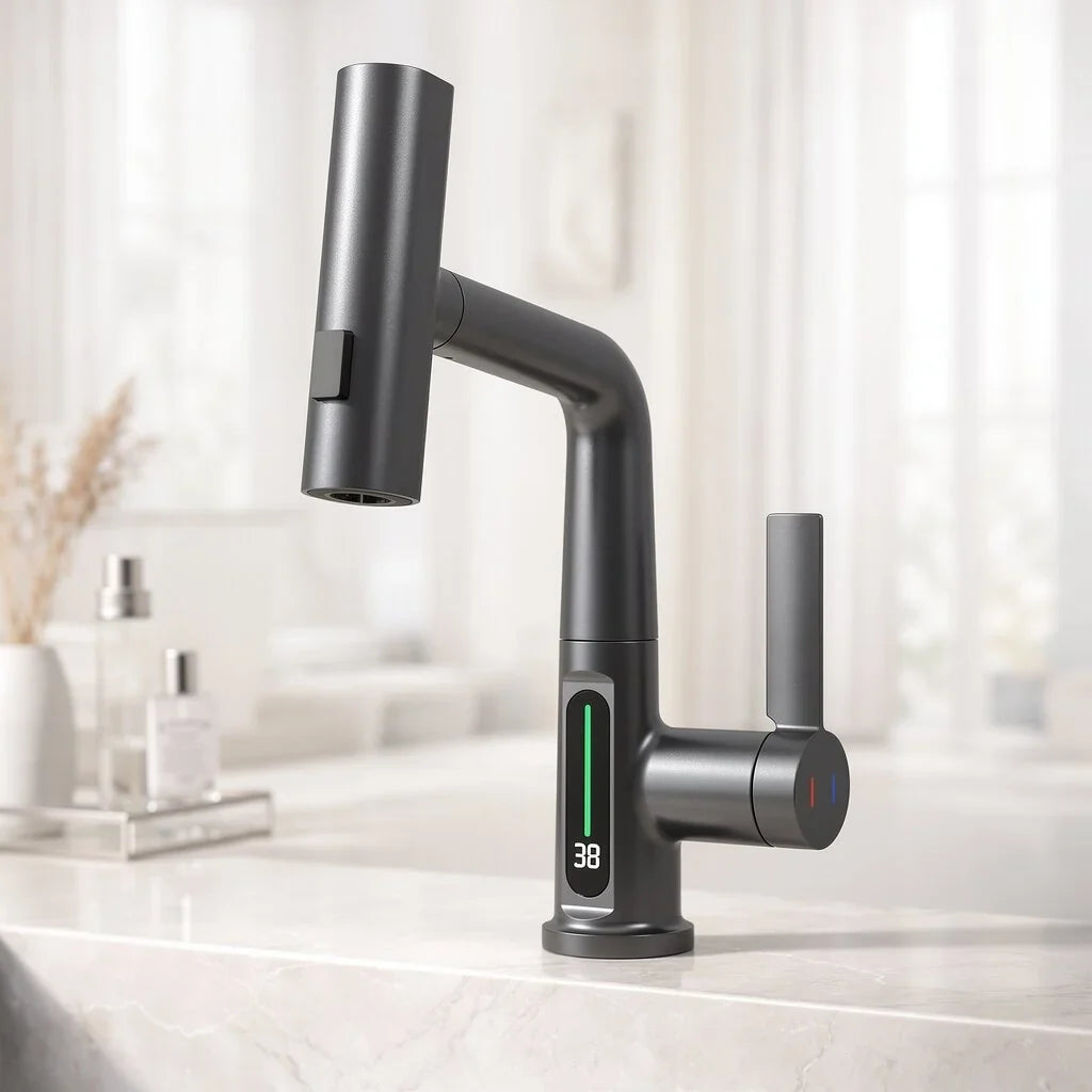 Wasserhahn Aufsatz mit LED Temperaturanzeige und 5 Sprühmodi