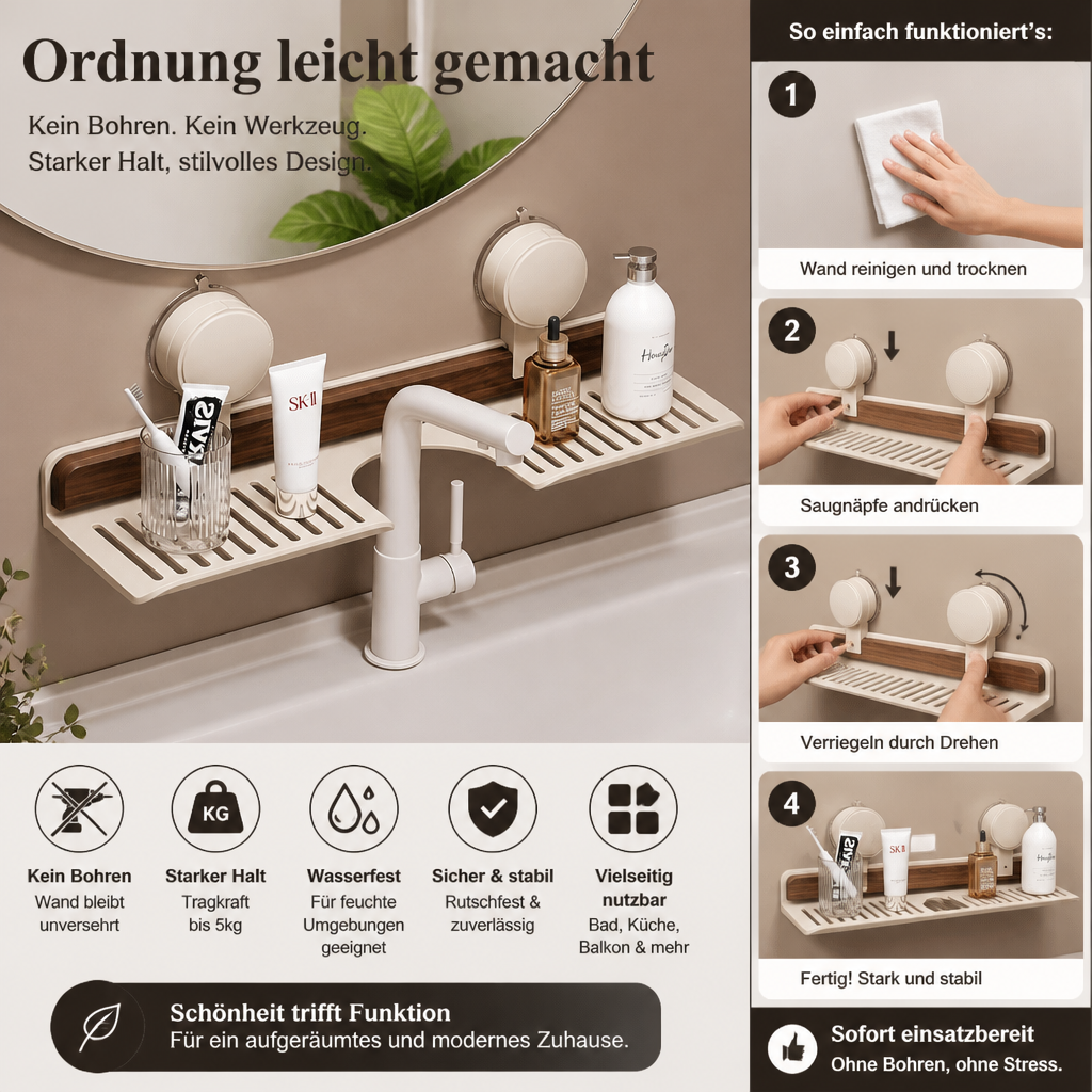 Badezimmerregal ohne Bohren – Saugnapf Duschregal mit Saugnapf