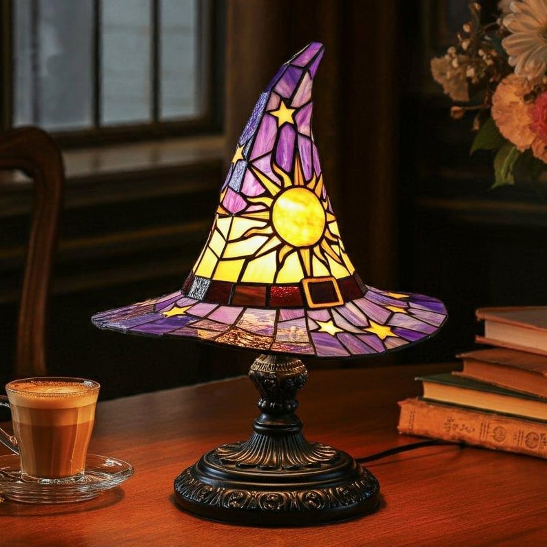 Hexenhut Lampe - Halloween Dekoration mit warmweißem LED Licht
