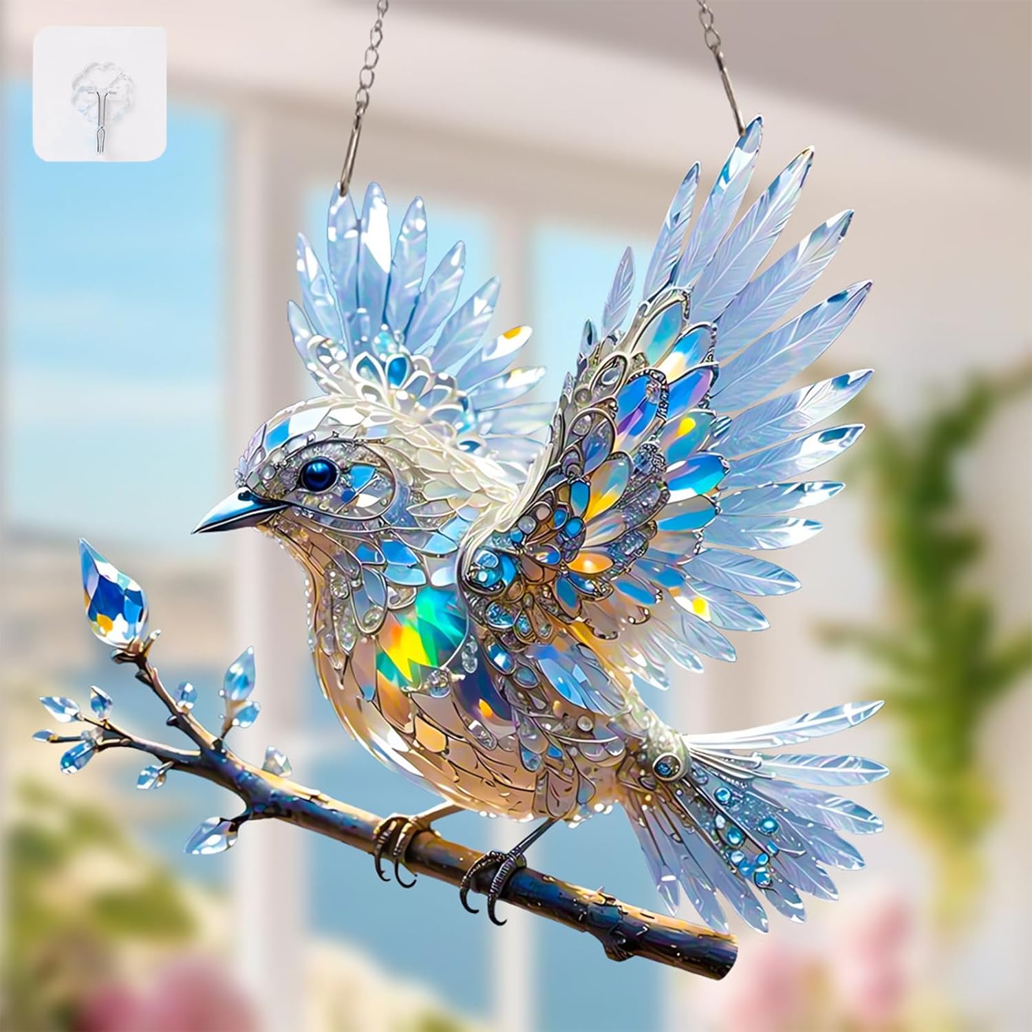 Kristallvogel Fensterdeko Blau - Lichtreflexionen Acryl Vogel Hänger