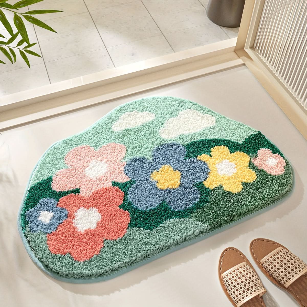 Absorbierende Badmatte mit Blumenmuster – rutschfest & weich