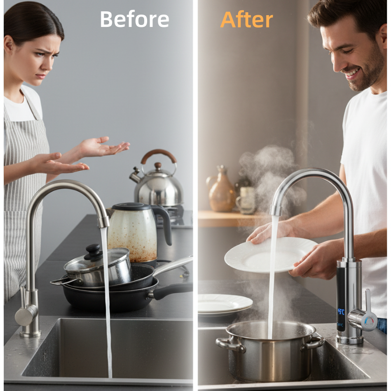 Küchenarmatur mit Sofortheißwasser und LED-Temperaturanzeige
