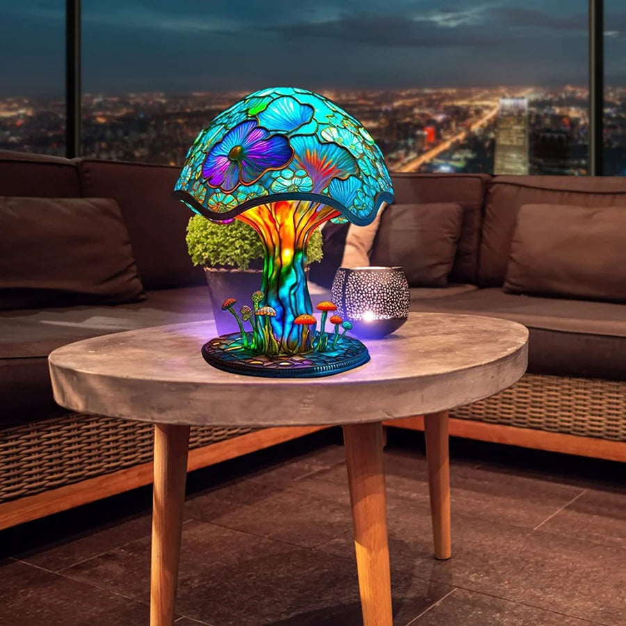 Pilz Tischlampe LED - Deko Lampe mit buntem Harz Design