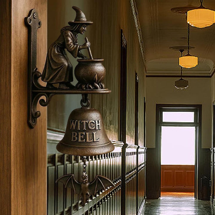 Gusseisen Türglocke mit Hexen-Motiv – Antikbronze für Außenbereich
