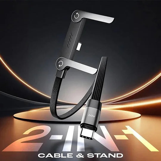 USB-C Schnellladekabel 240W mit integriertem Telefonständer | 1,5m Nylon