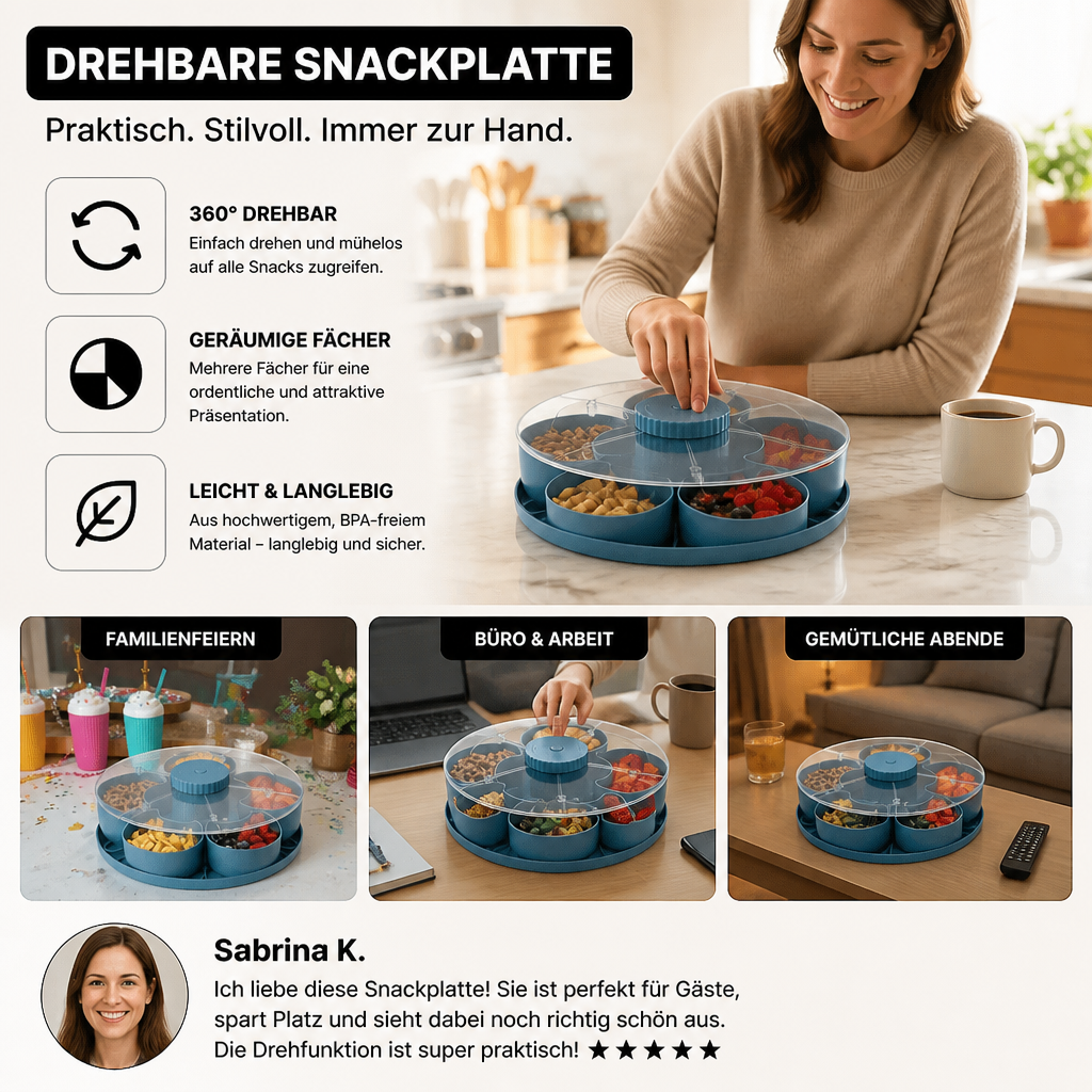Drehbares Serviertablett mit Fächern – 360° Snack-Organizer für Partys