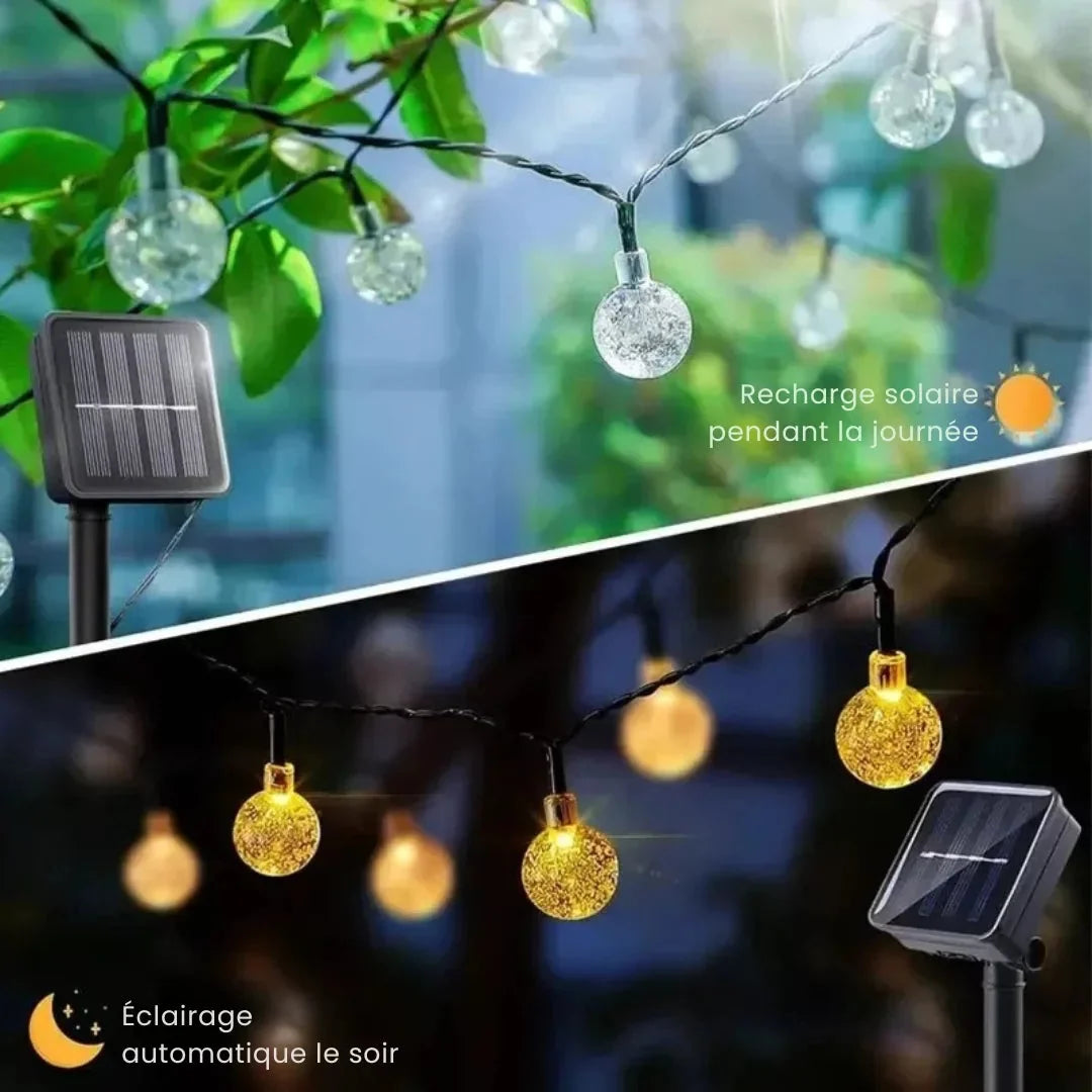 Solar LED Lichterkette mit Kristallkugeln für Garten und Terrasse