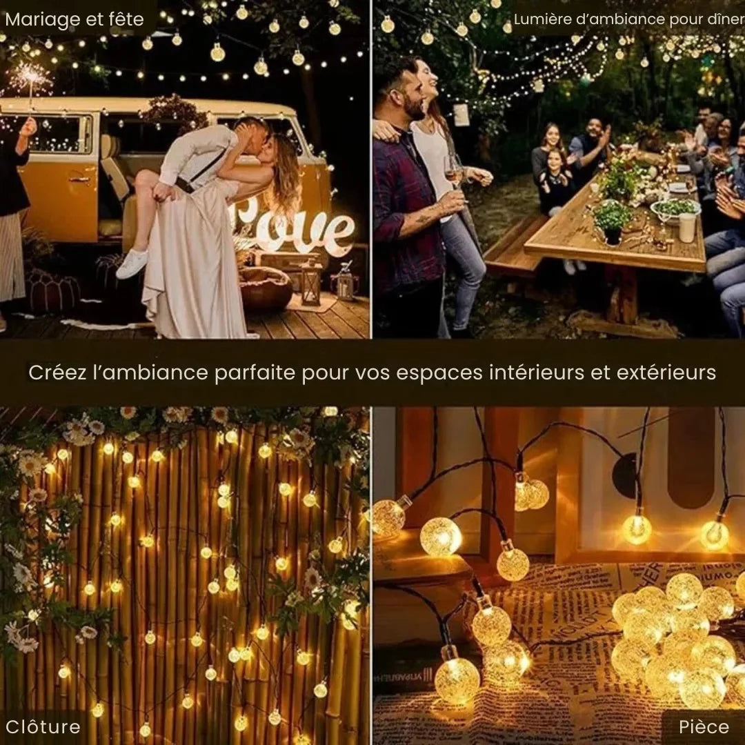 Solar LED Lichterkette mit Kristallkugeln für Garten und Terrasse