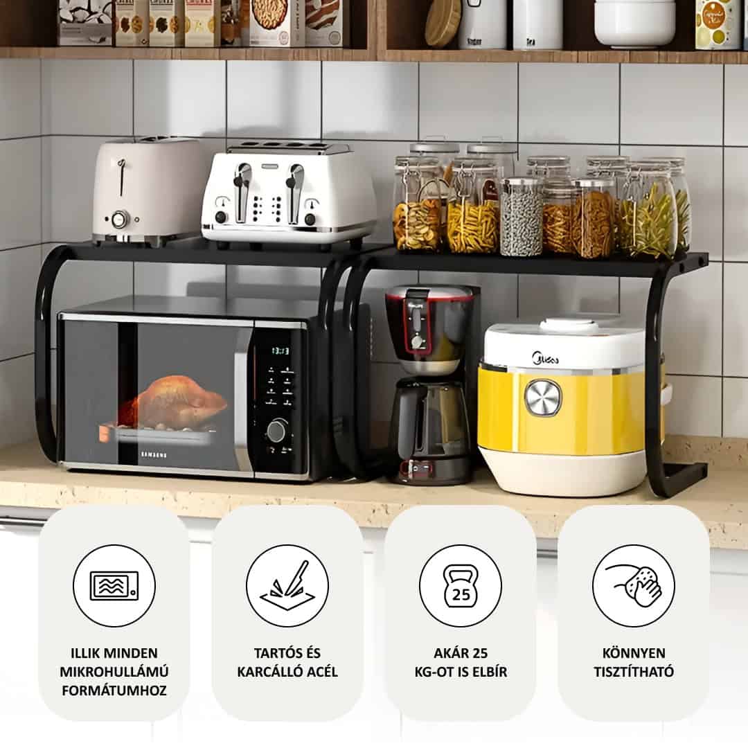 Küchenregal 2 Ebenen ohne Bohren - Mikrowellenregal bis 25kg