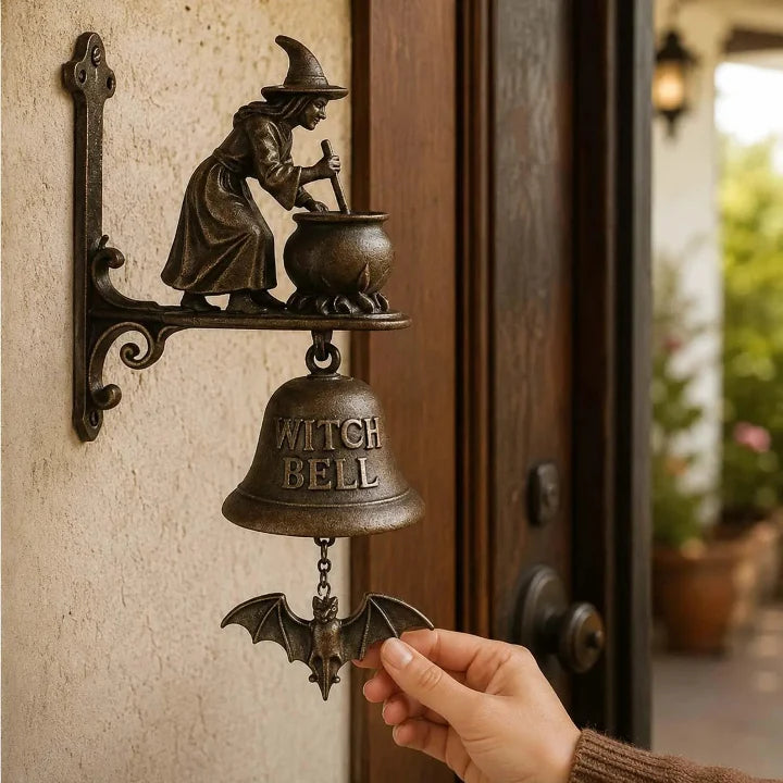 Gusseisen Türglocke mit Hexen-Motiv – Antikbronze für Außenbereich