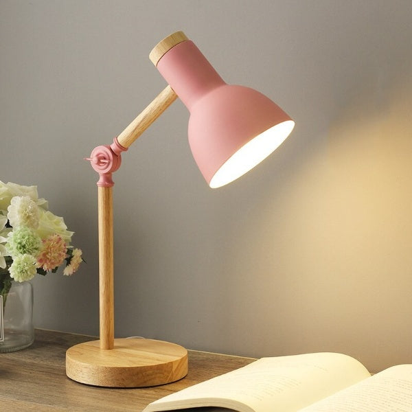 Schreibtischlampe aus Holz mit verstellbarem Arm und Touch-Steuerung