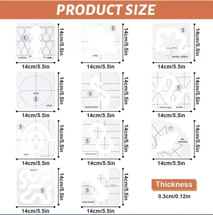 Quilt-Schablonen Set 12-teilig – Transparente Acrylschablonen für Patchwork & Qu