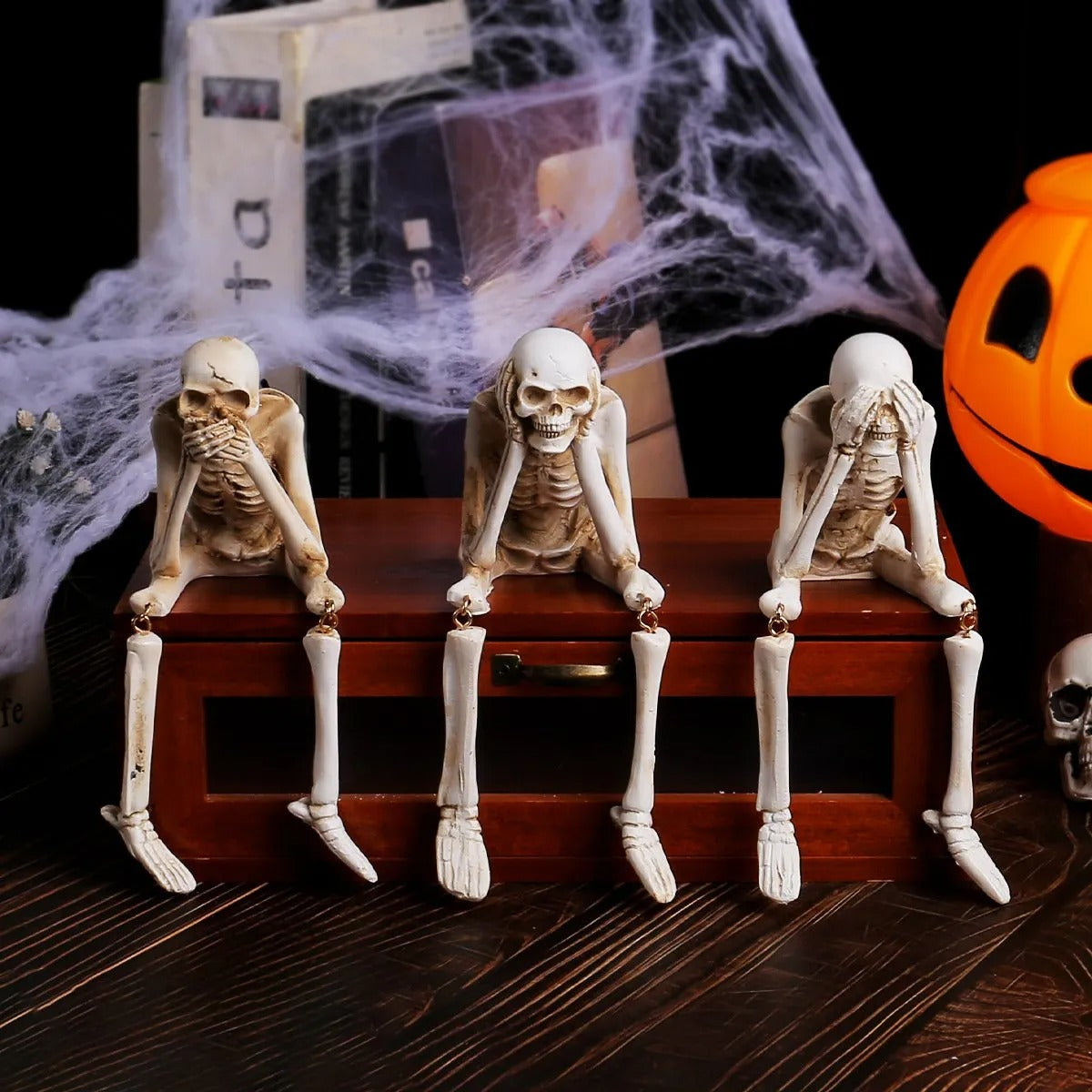 Skelett-Figuren 3er-Set Kunstharz Dekoration Kaminsims Halloween
