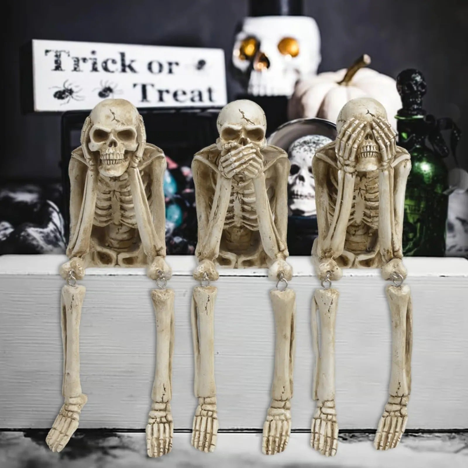 Skelett-Figuren 3er-Set Kunstharz Dekoration Kaminsims Halloween