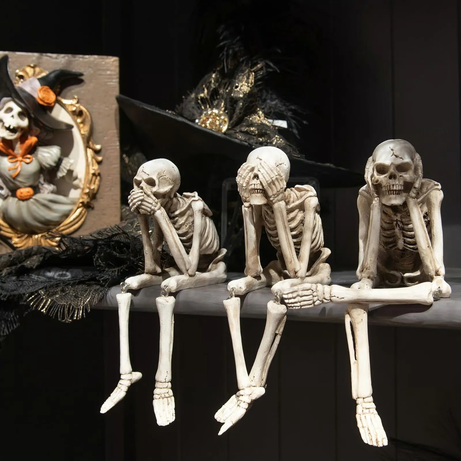 Skelett-Figuren 3er-Set Kunstharz Dekoration Kaminsims Halloween