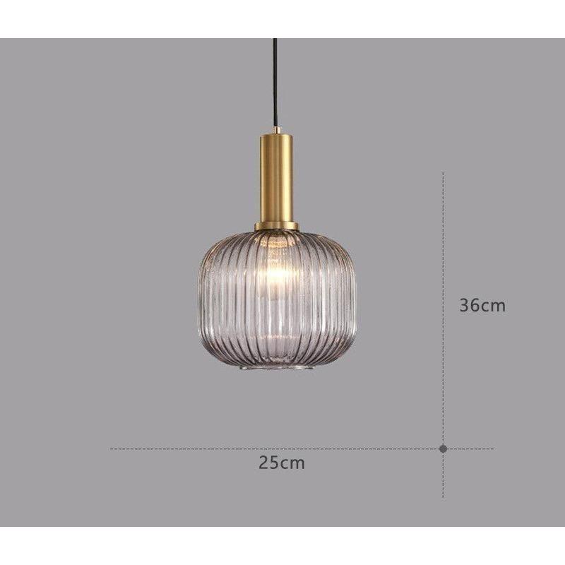 Pendelleuchte Riffelglas Vintage – Hängeleuchte mit Goldfassung E27