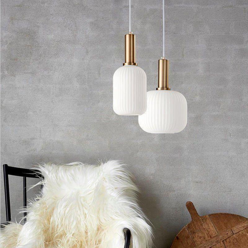 Pendelleuchte Riffelglas Vintage – Hängeleuchte mit Goldfassung E27