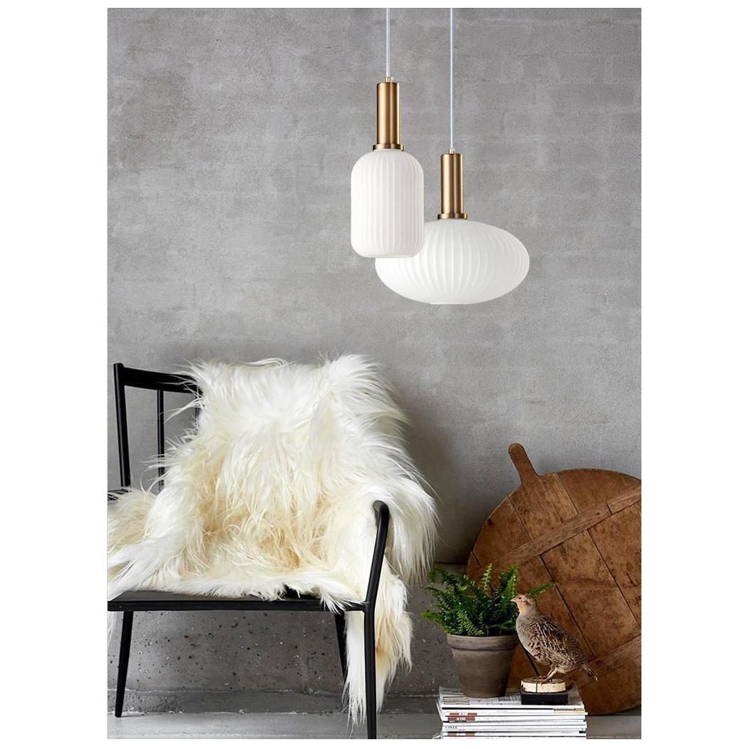 Pendelleuchte Riffelglas Vintage – Hängeleuchte mit Goldfassung E27