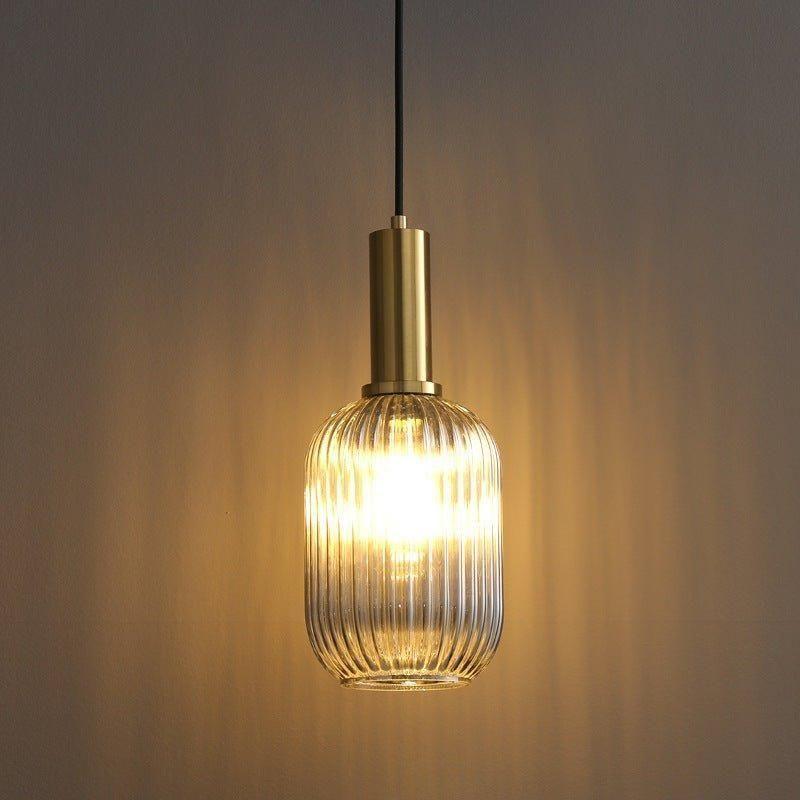 Pendelleuchte Riffelglas Vintage – Hängeleuchte mit Goldfassung E27