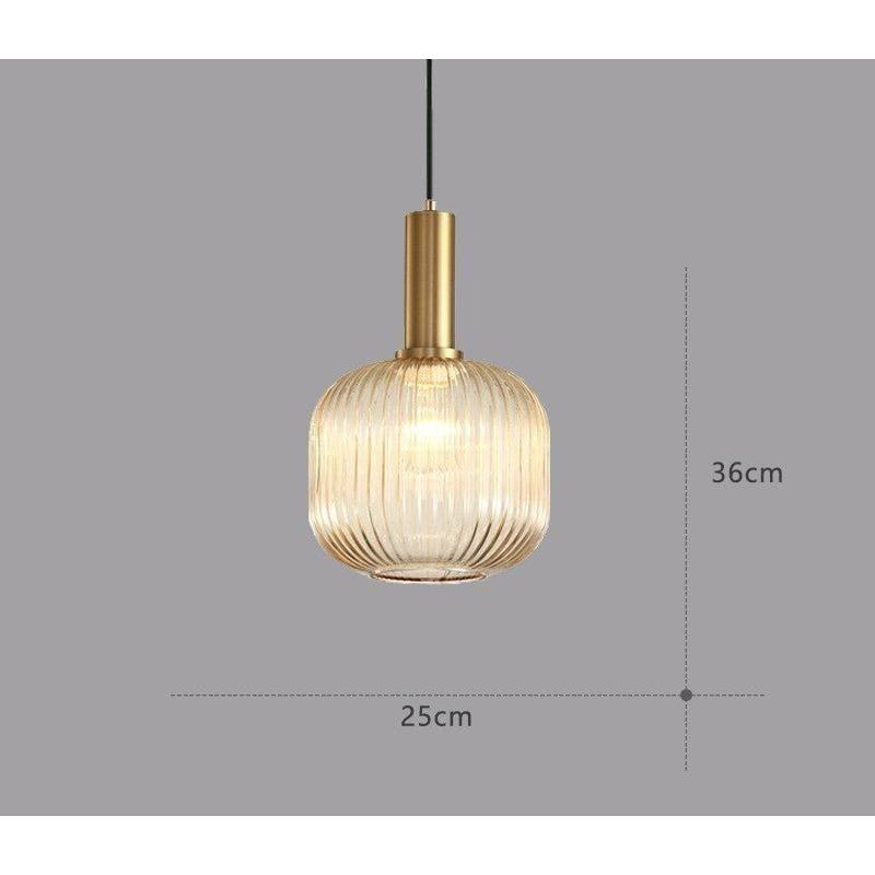 Pendelleuchte Riffelglas Vintage – Hängeleuchte mit Goldfassung E27