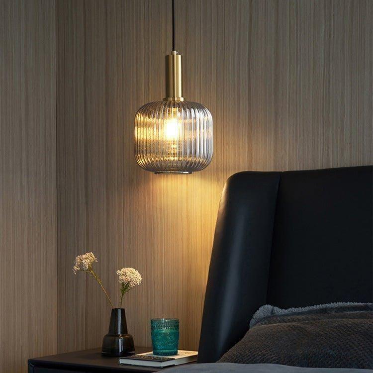 Pendelleuchte Riffelglas Vintage – Hängeleuchte mit Goldfassung E27