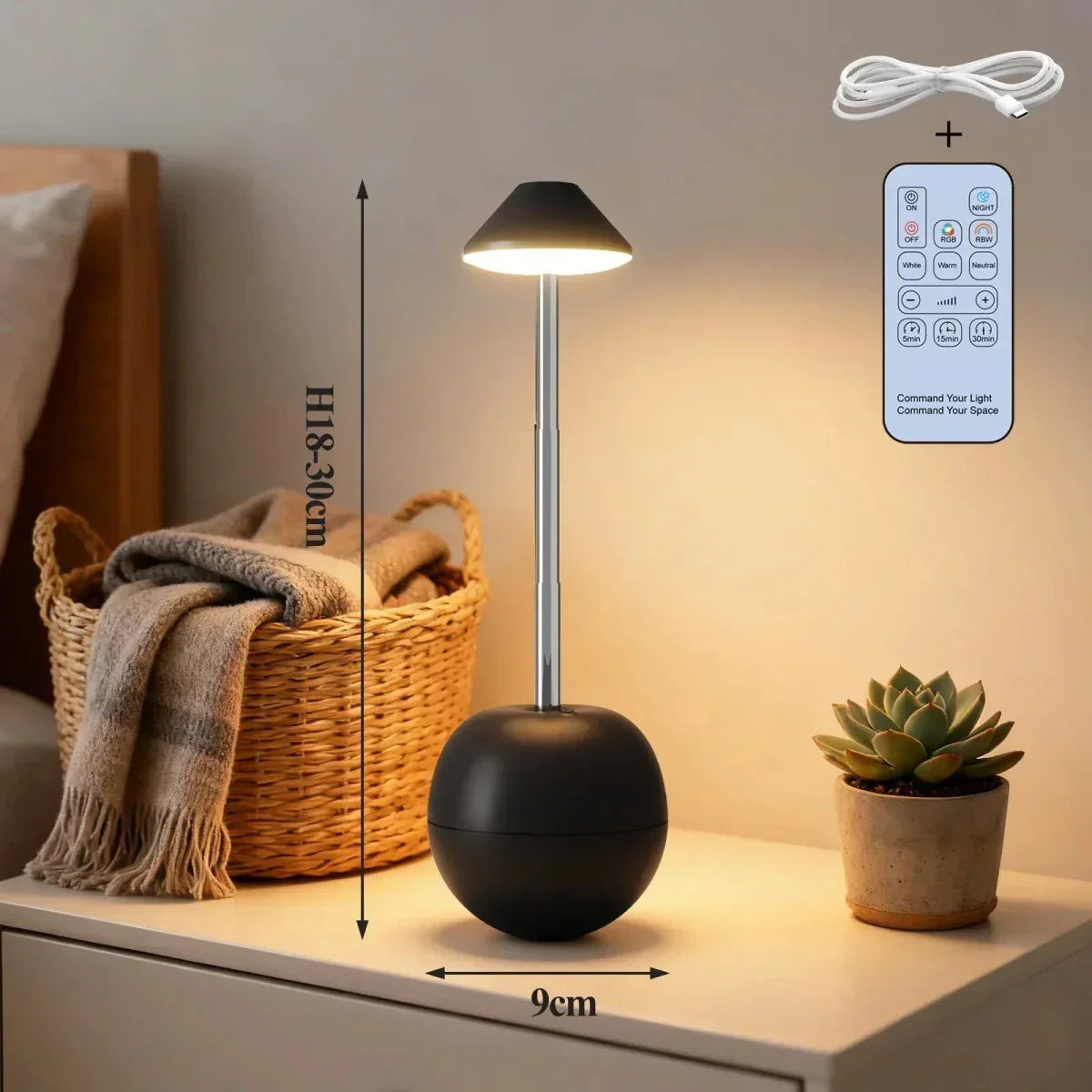 LED Nachttischlampe mit Fernbedienung und USB-Anschluss