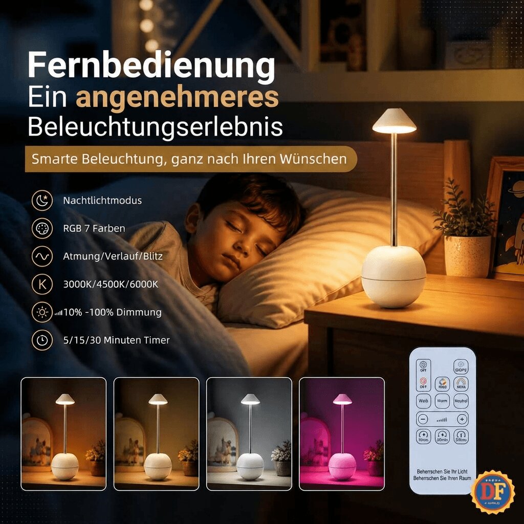 LED Nachttischlampe mit Fernbedienung und USB-Anschluss
