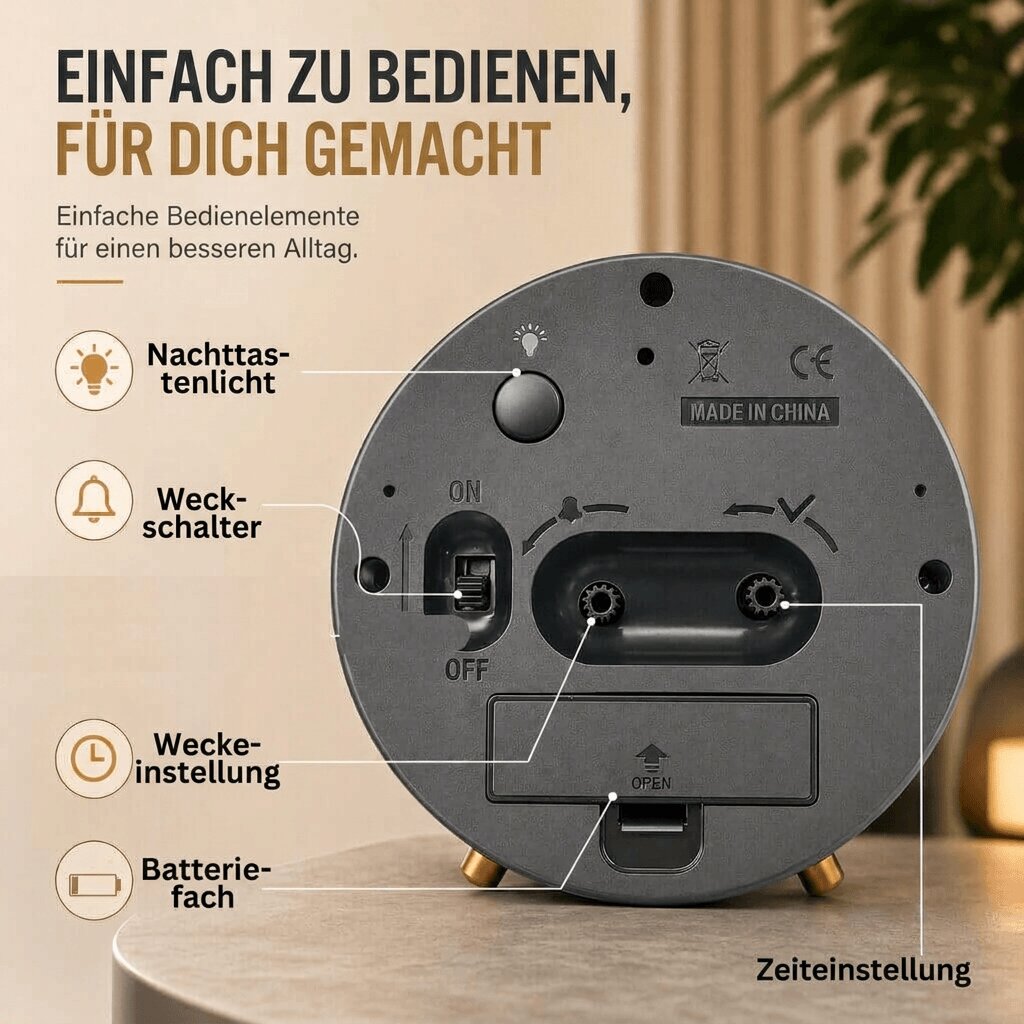 Analoge Tischuhr geräuschlos – lautloses Uhrwerk für Büro und Schlafzimmer