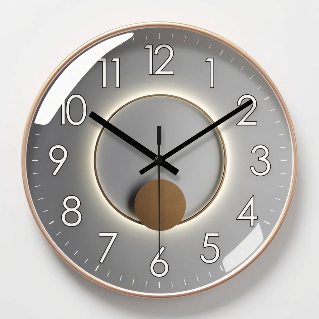 Runde Wanduhr mit dunklem Zifferblatt und 3D-Detail