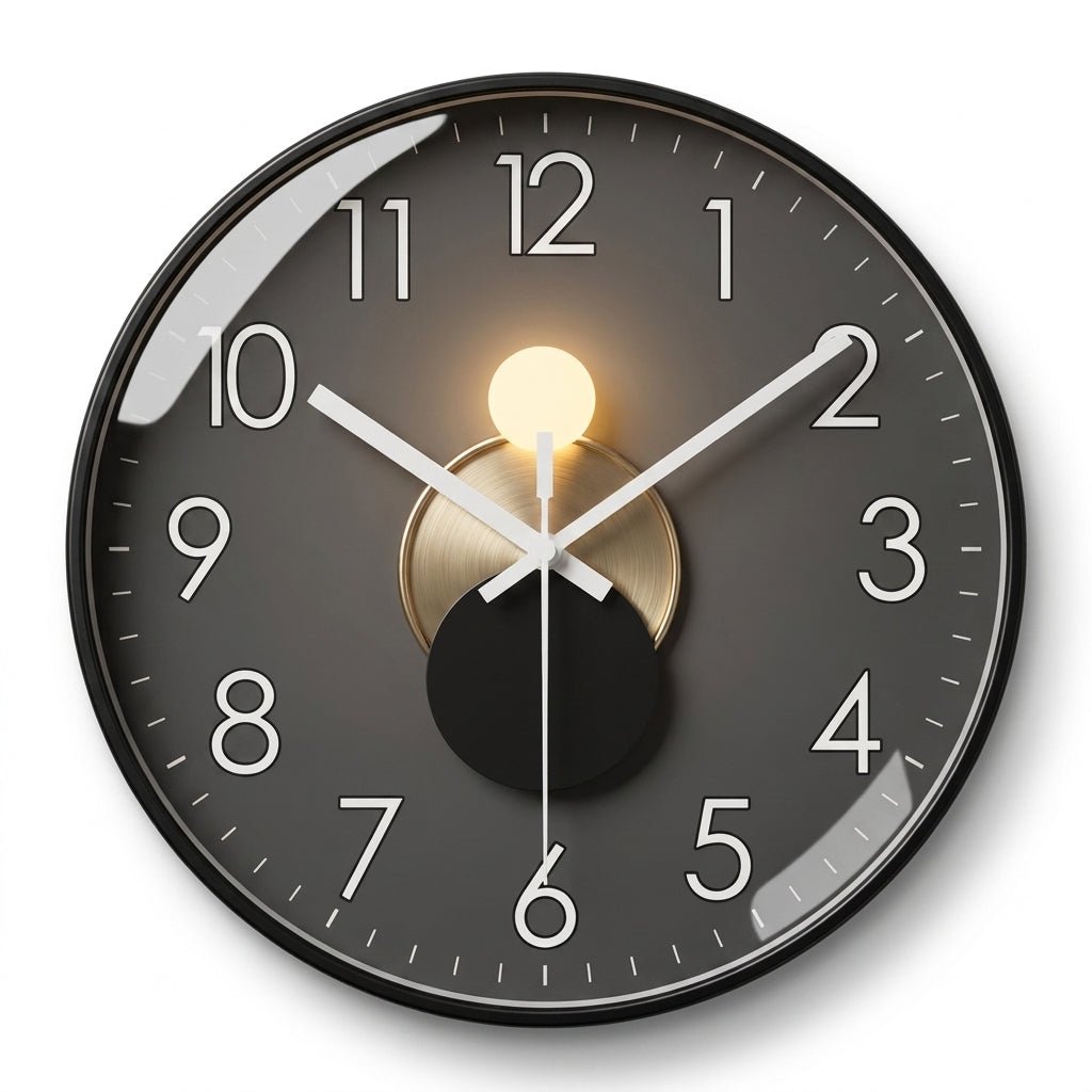 Runde Wanduhr mit dunklem Zifferblatt und 3D-Detail
