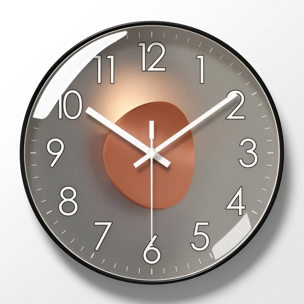 Runde Wanduhr mit dunklem Zifferblatt und 3D-Detail
