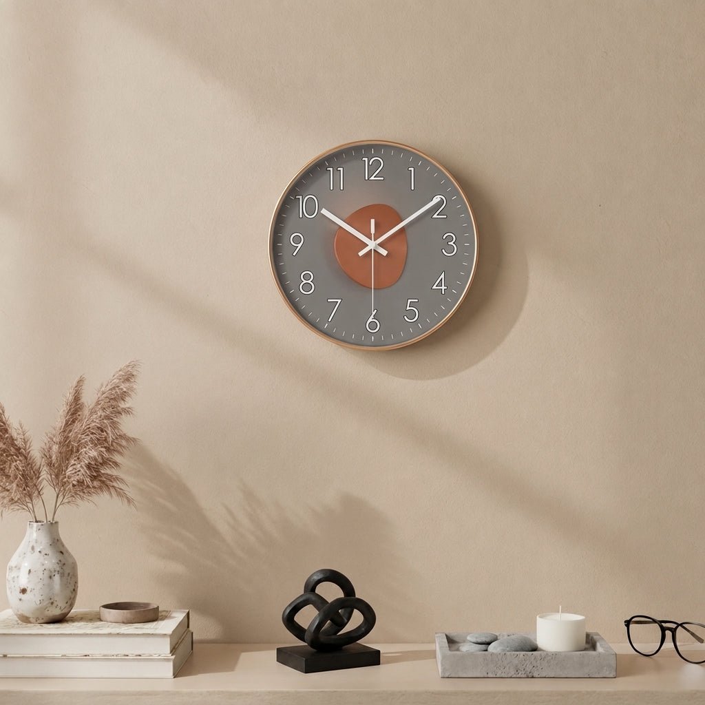 Runde Wanduhr mit dunklem Zifferblatt und 3D-Detail