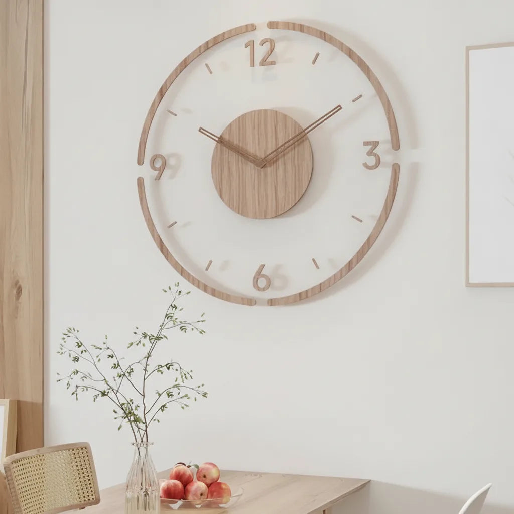 Lautlose Wanduhr aus Holz und Acryl – modernes Design Ø 35 cm
