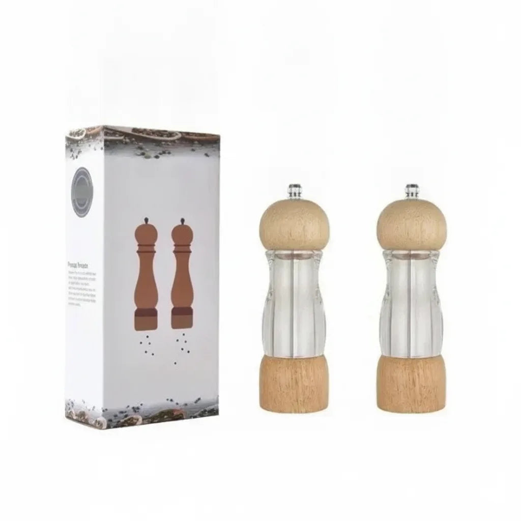 und Pfeffermühlen-Set aus Holz und Glas für die Küche