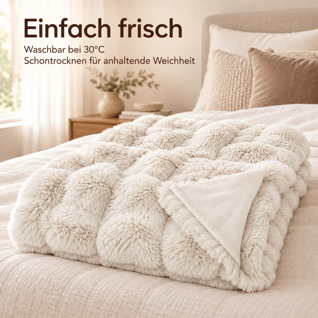 Kunstfell Decke Beige 150x200 cm – Weiche Kuscheldecke mit Velvet-Rückseite