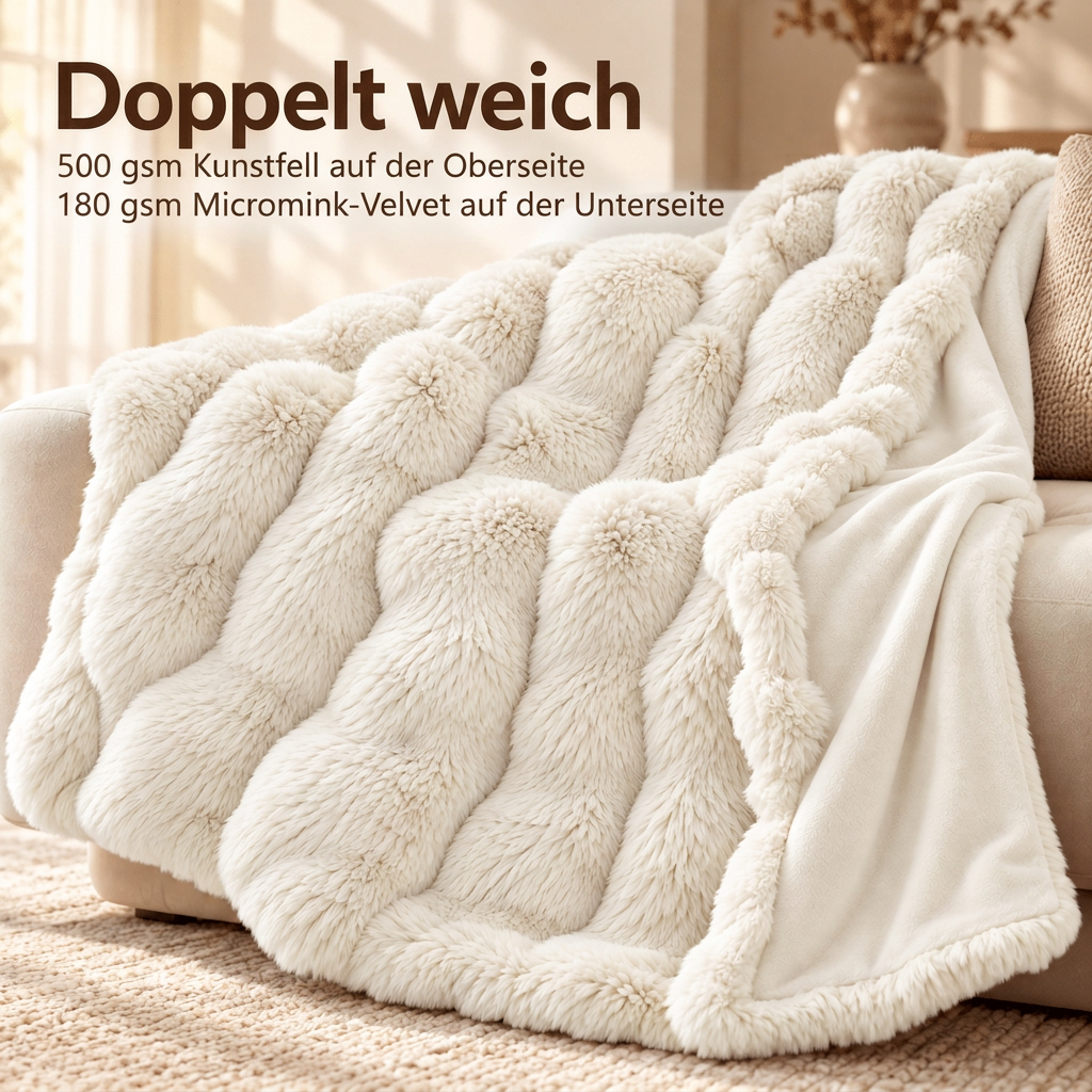Kunstfell Decke Beige 150x200 cm – Weiche Kuscheldecke mit Velvet-Rückseite