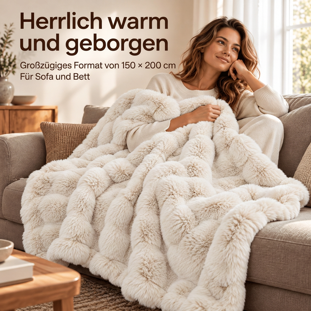Kunstfell Decke Beige 150x200 cm – Weiche Kuscheldecke mit Velvet-Rückseite