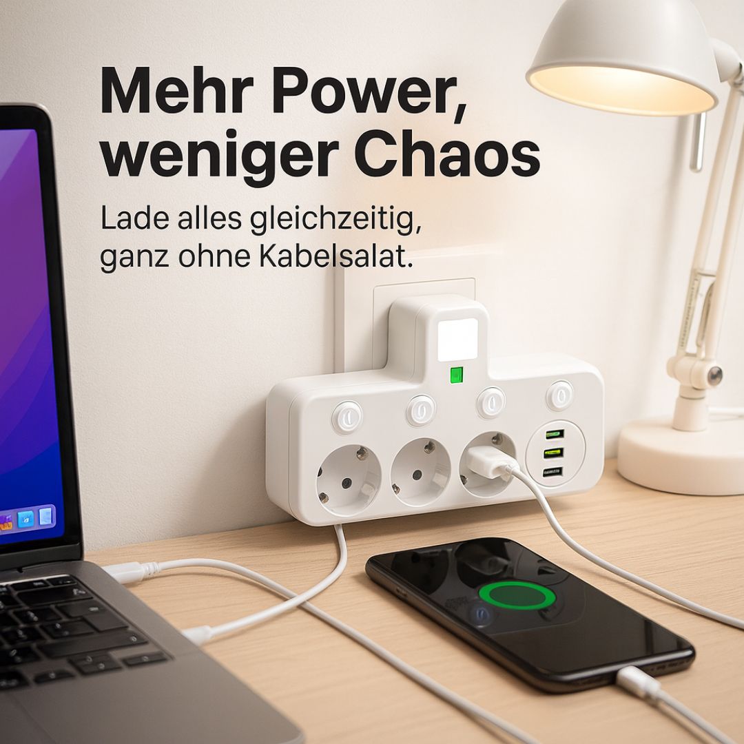 Steckdosenleiste mit USB und Typ-C - 3 Steckdosen mit Schalter