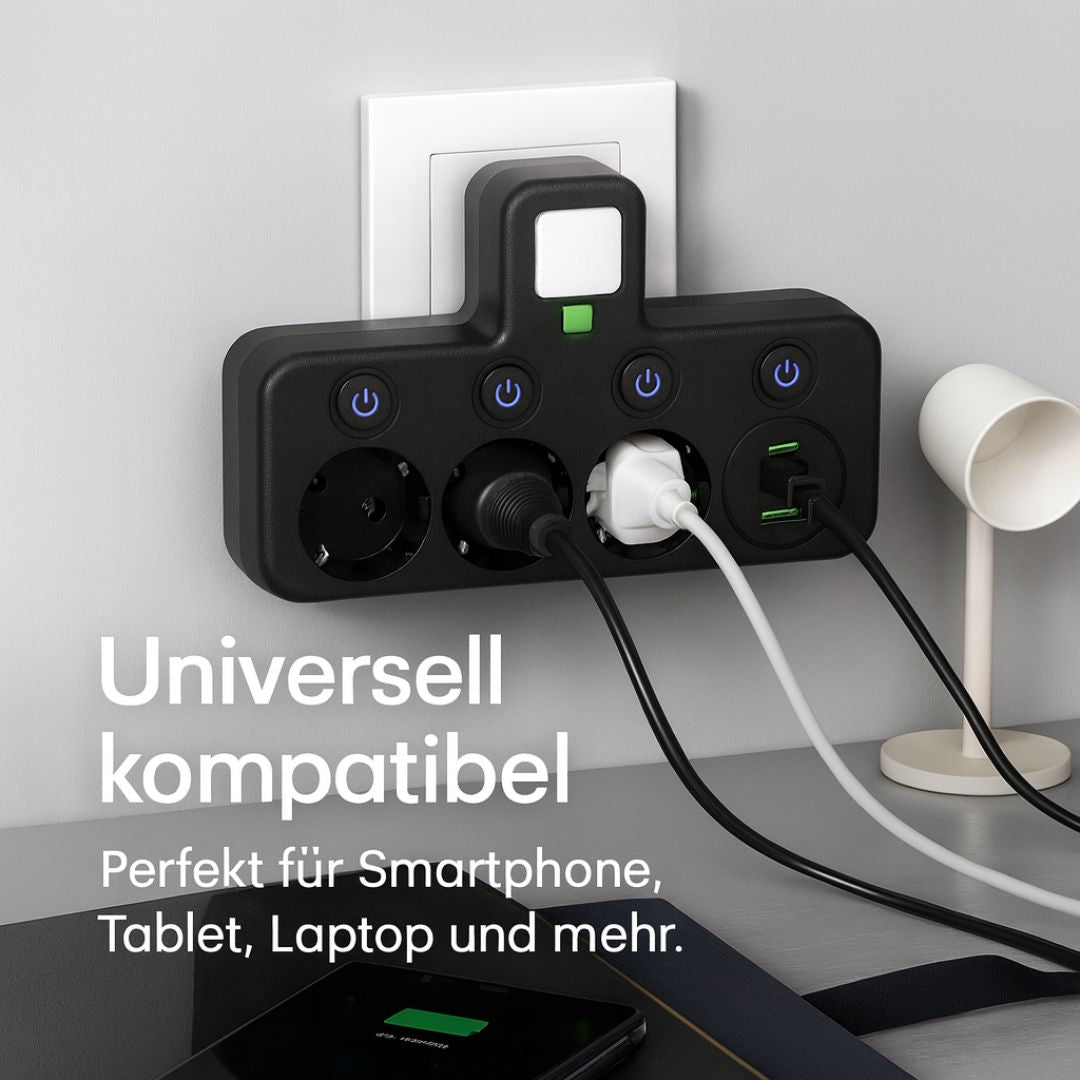 Steckdosenleiste mit USB und Typ-C - 3 Steckdosen mit Schalter