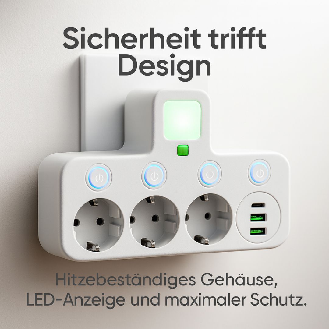 Steckdosenleiste mit USB und Typ-C - 3 Steckdosen mit Schalter