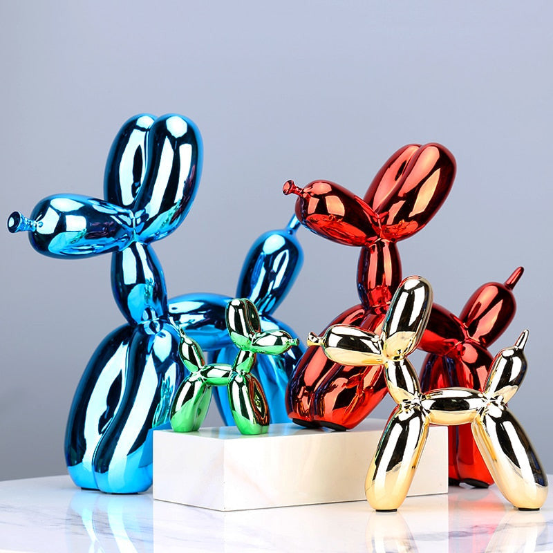 Ballon Hund Skulptur aus Harz – moderne Pop-Art Dekofigur