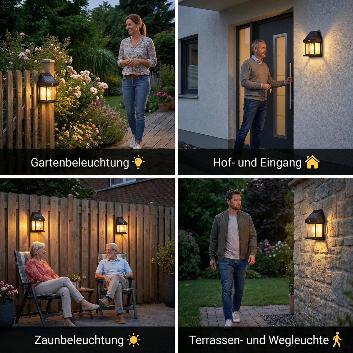 Solar LED-Wandleuchte mit Bewegungssensor für Garten und Zaun